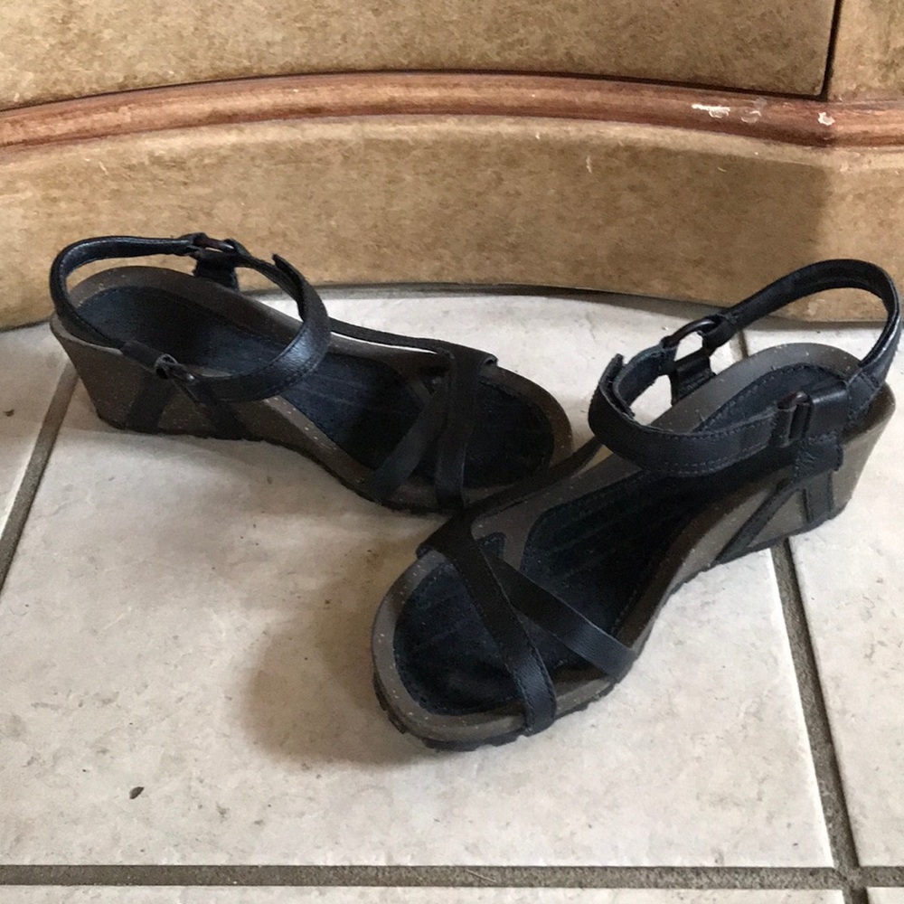 Teva strappey black wedge. Size 5.5